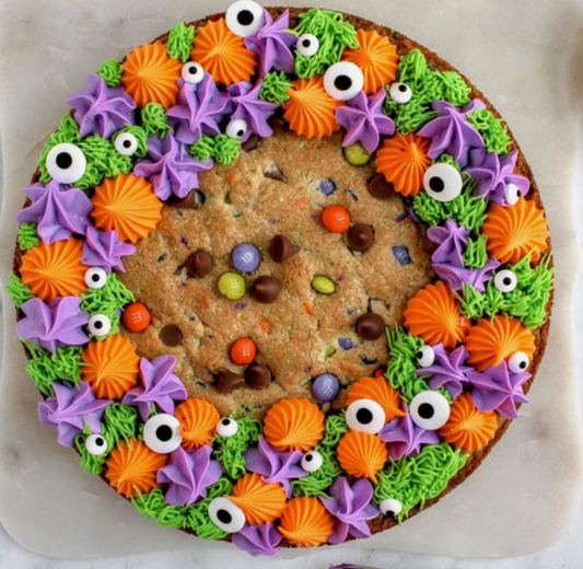 Halloween Monster Chocolate Chip M&M Cookie Cake